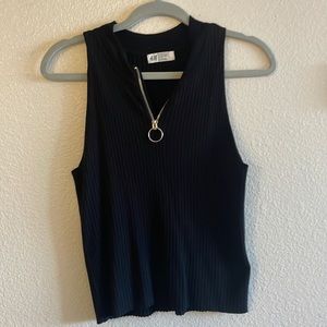 Ribbed Tank Top Half-Zip With Ring